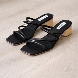 Steve Madden Strappy Mule Sandals Black Square Toe Wooden Heel Size 8М